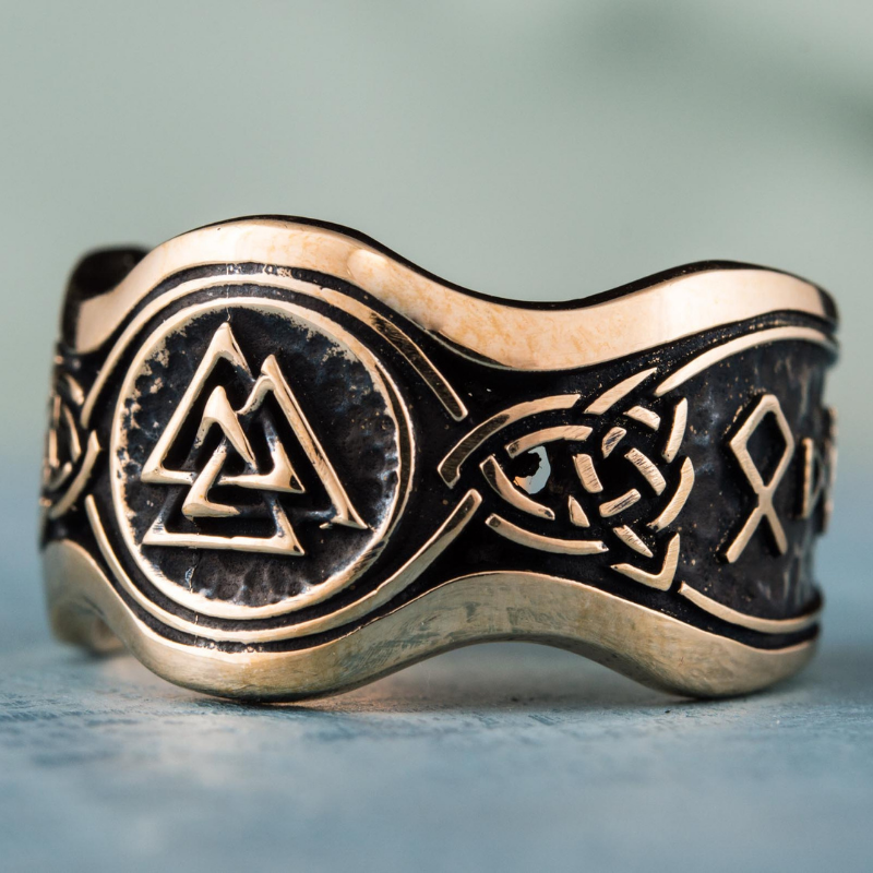 vkngjewelry Bagues Valknut HAIL ODIN Runes Bronze Ring