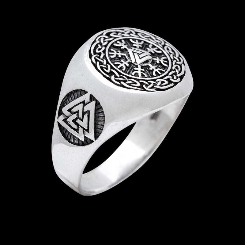 vkngjewelry Bagues Valknut Helm of Awe Aegishjalmur Sterling Silver Ring