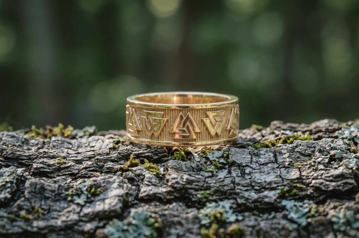 vkngjewelry Ring Handcrafted Valknut Norse Band Gold Ring
