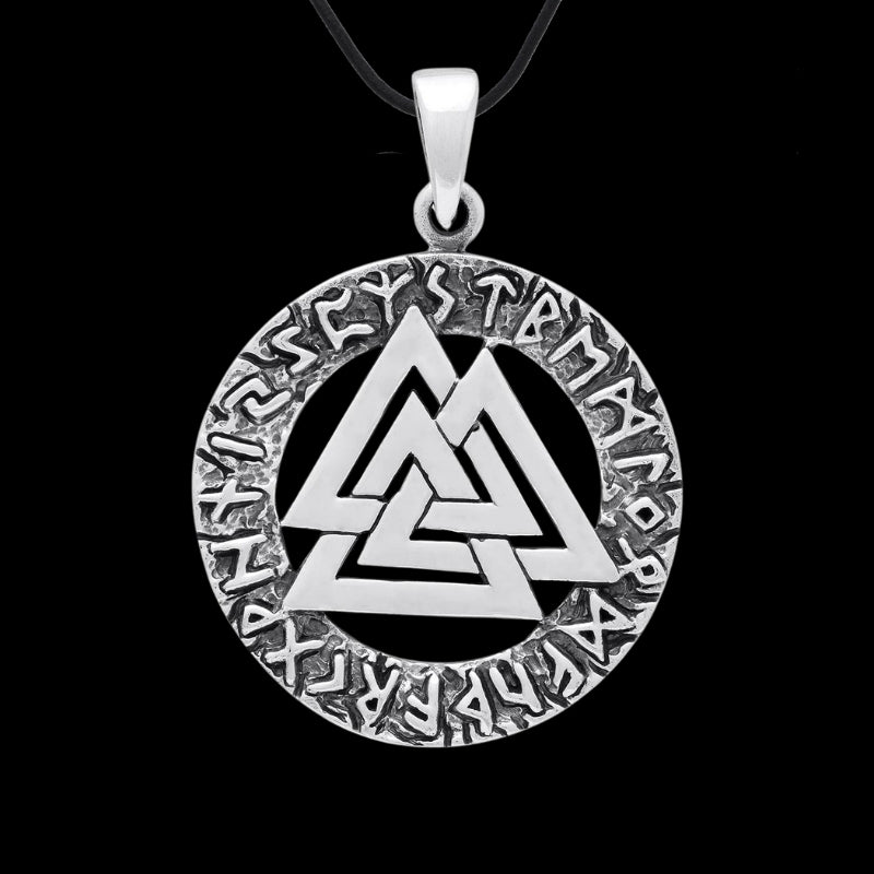 vkngjewelry Pendant Valknut Norse Runes Circle Sterling Silver Pendant