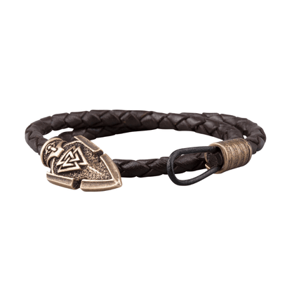 vkngjewelry Bracelet Valknut Odin's Spear Bronze Leather Bracelet