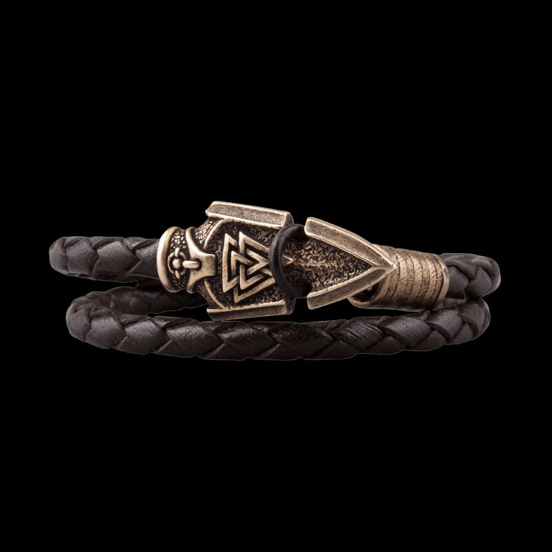 vkngjewelry Bracelet Valknut Odin's Spear Bronze Leather Bracelet