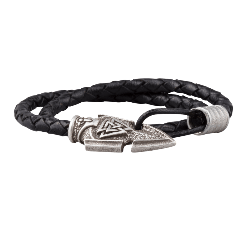vkngjewelry Bracelet Valknut Odin's Spear Silvered Leather Bracelet