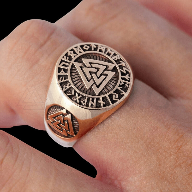 vkngjewelry Bagues Valknut Signet Runic Polished Bronze Ring