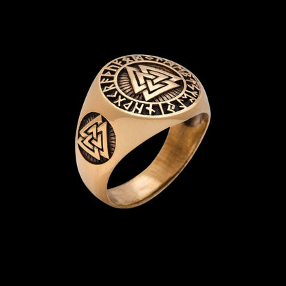 vkngjewelry Bagues Valknut Signet Runic Polished Bronze Ring