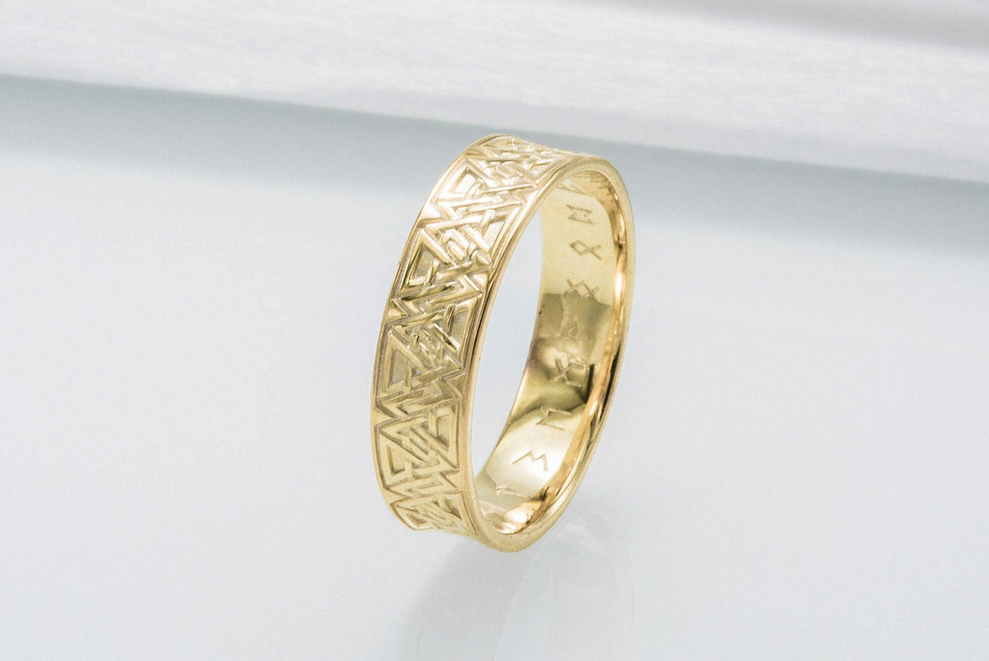 vkngjewelry Ring Handcrafted Valknut Symbol Inside Runes Gold Ring