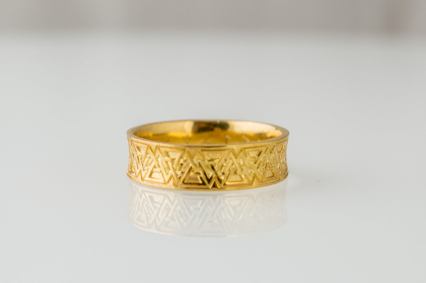 vkngjewelry Ring Handcrafted Valknut Symbol Inside Runes Gold Ring