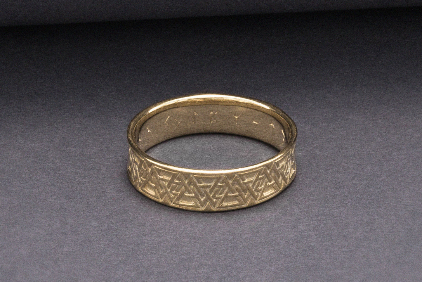 vkngjewelry Ring Handcrafted Valknut Symbol Inside Runes Gold Ring