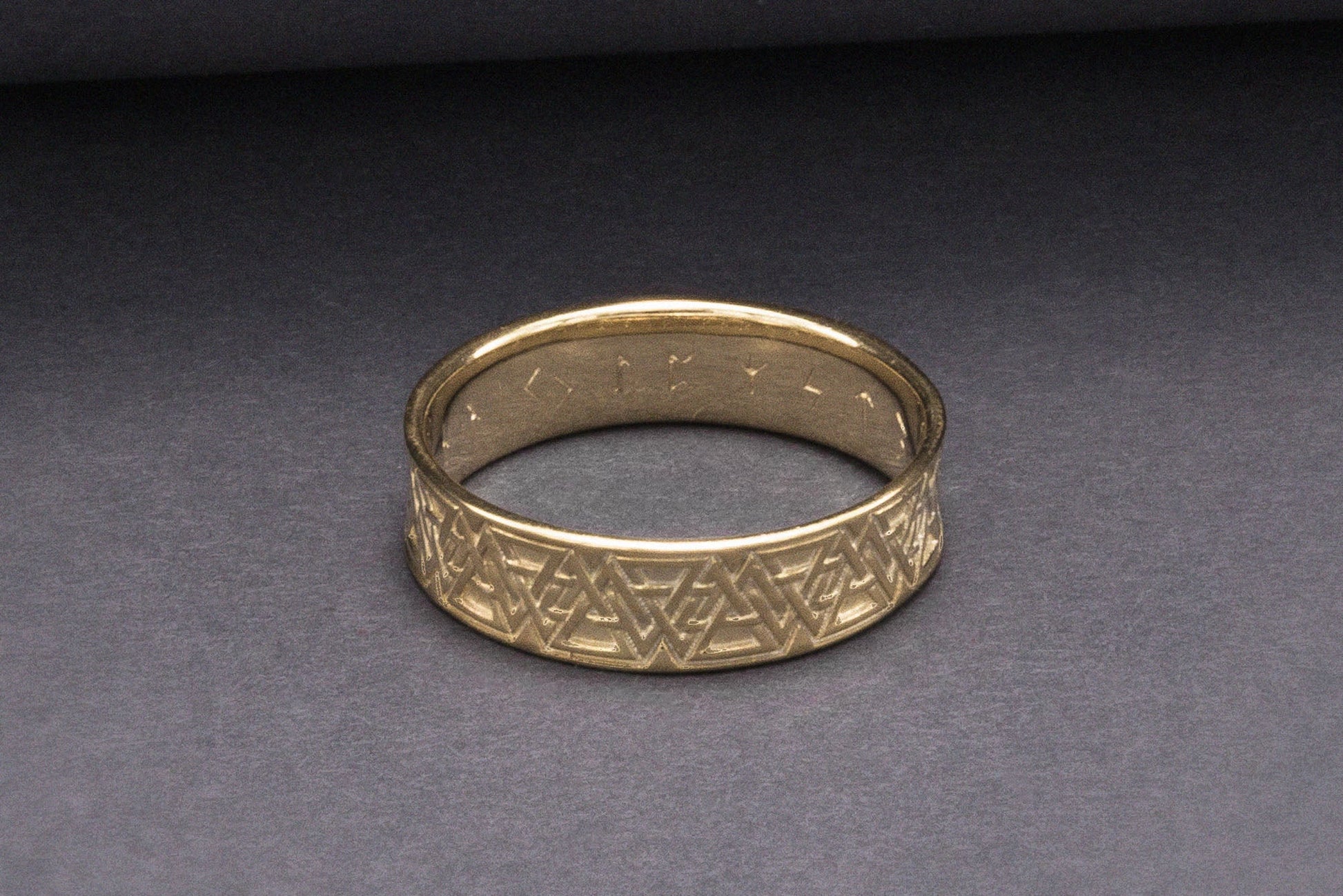 vkngjewelry Ring Handcrafted Valknut Symbol Inside Runes Gold Ring