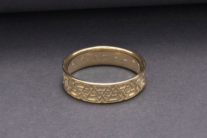 vkngjewelry Ring Handcrafted Valknut Symbol Inside Runes Gold Ring