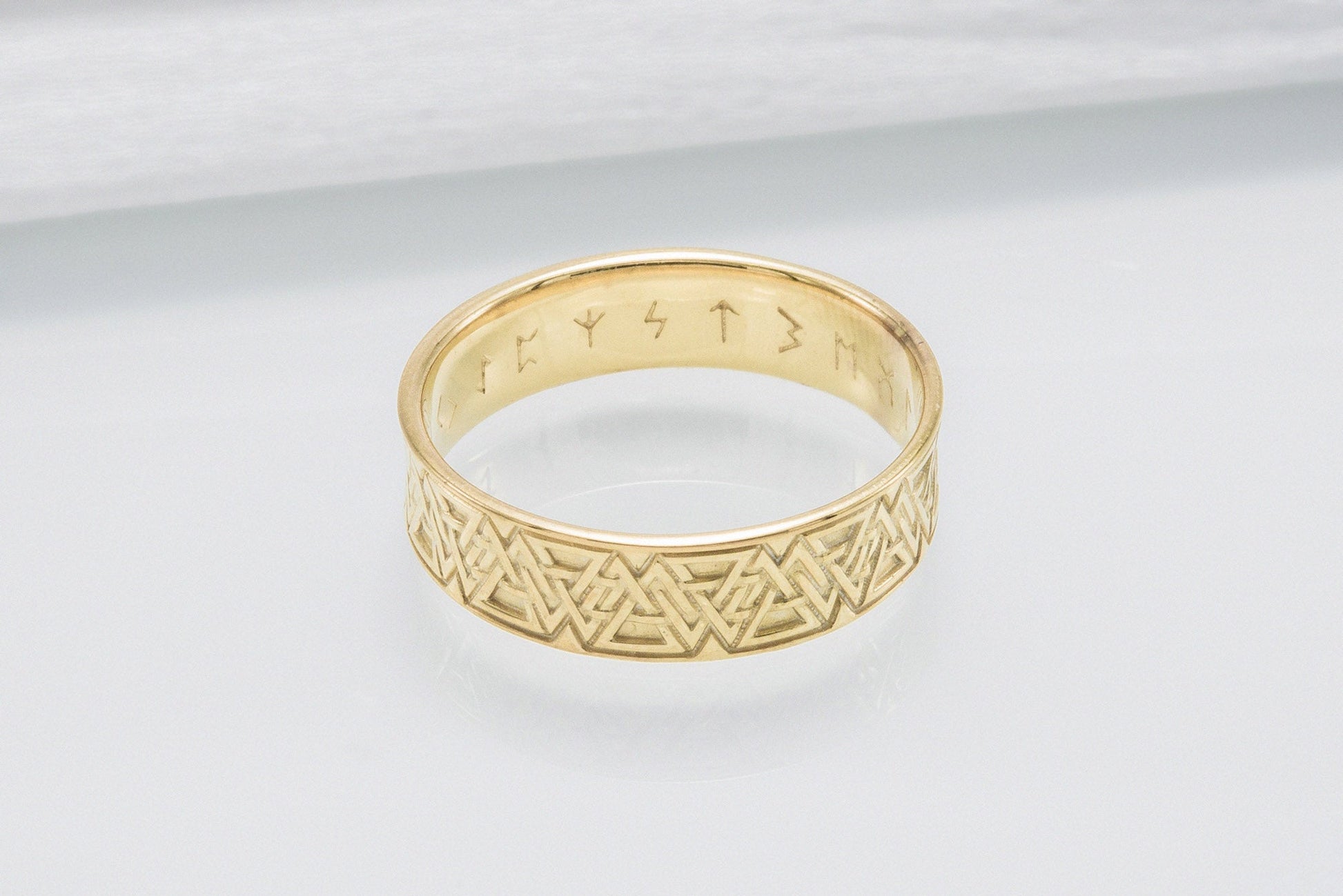 vkngjewelry Ring Handcrafted Valknut Symbol Inside Runes Gold Ring