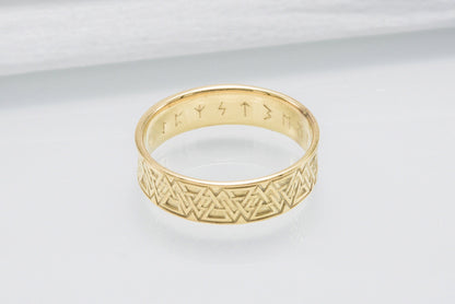 vkngjewelry Ring Handcrafted Valknut Symbol Inside Runes Gold Ring
