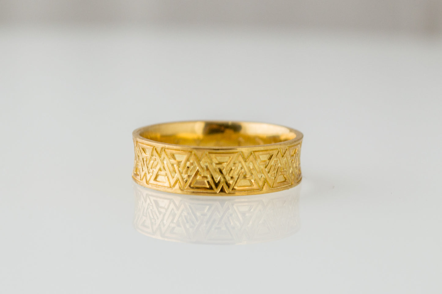 vkngjewelry Ring Handcrafted Valknut Symbol Inside Runes Gold Ring