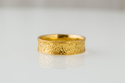 vkngjewelry Ring Handcrafted Valknut Symbol Inside Runes Gold Ring