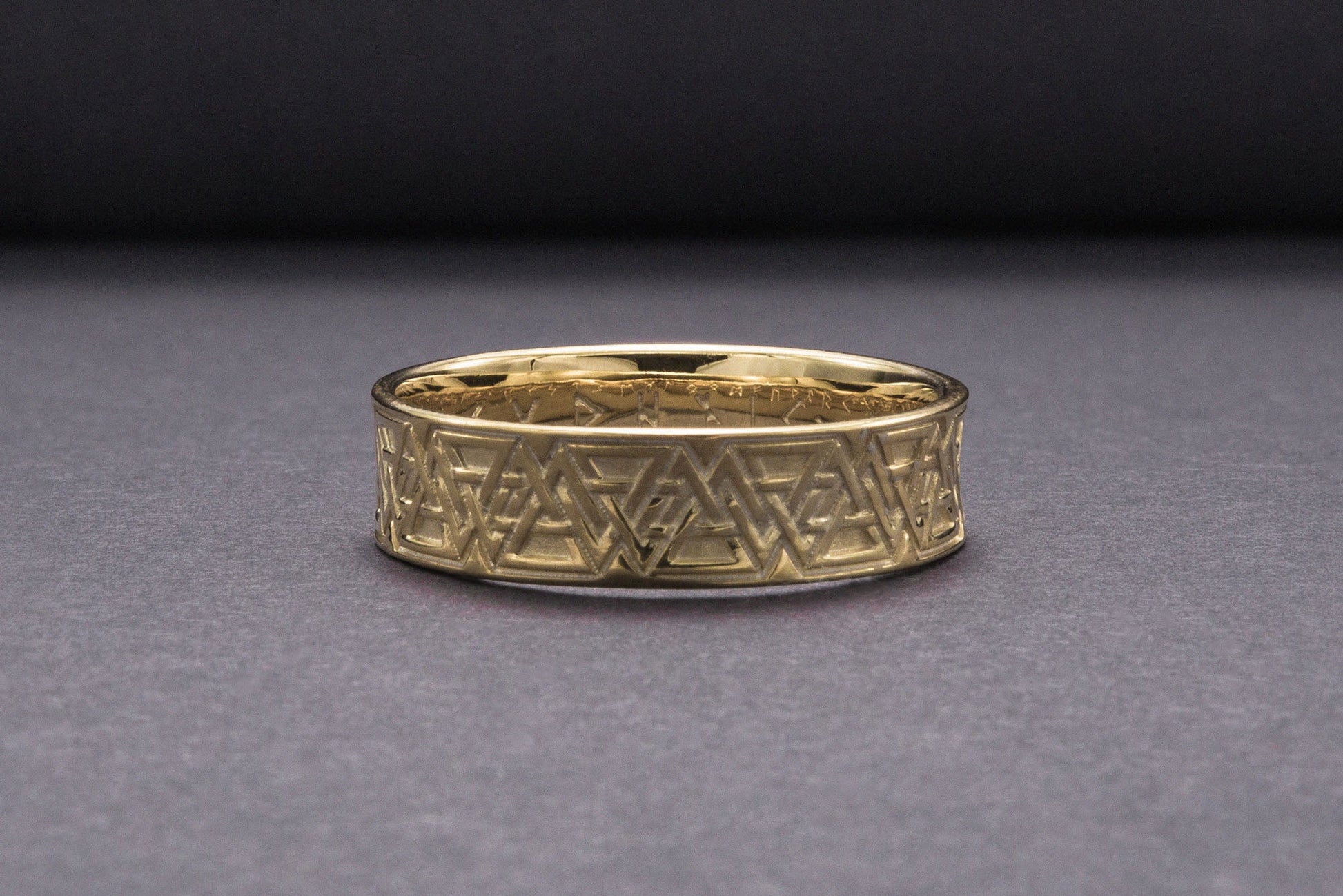vkngjewelry Ring Handcrafted Valknut Symbol Inside Runes Gold Ring