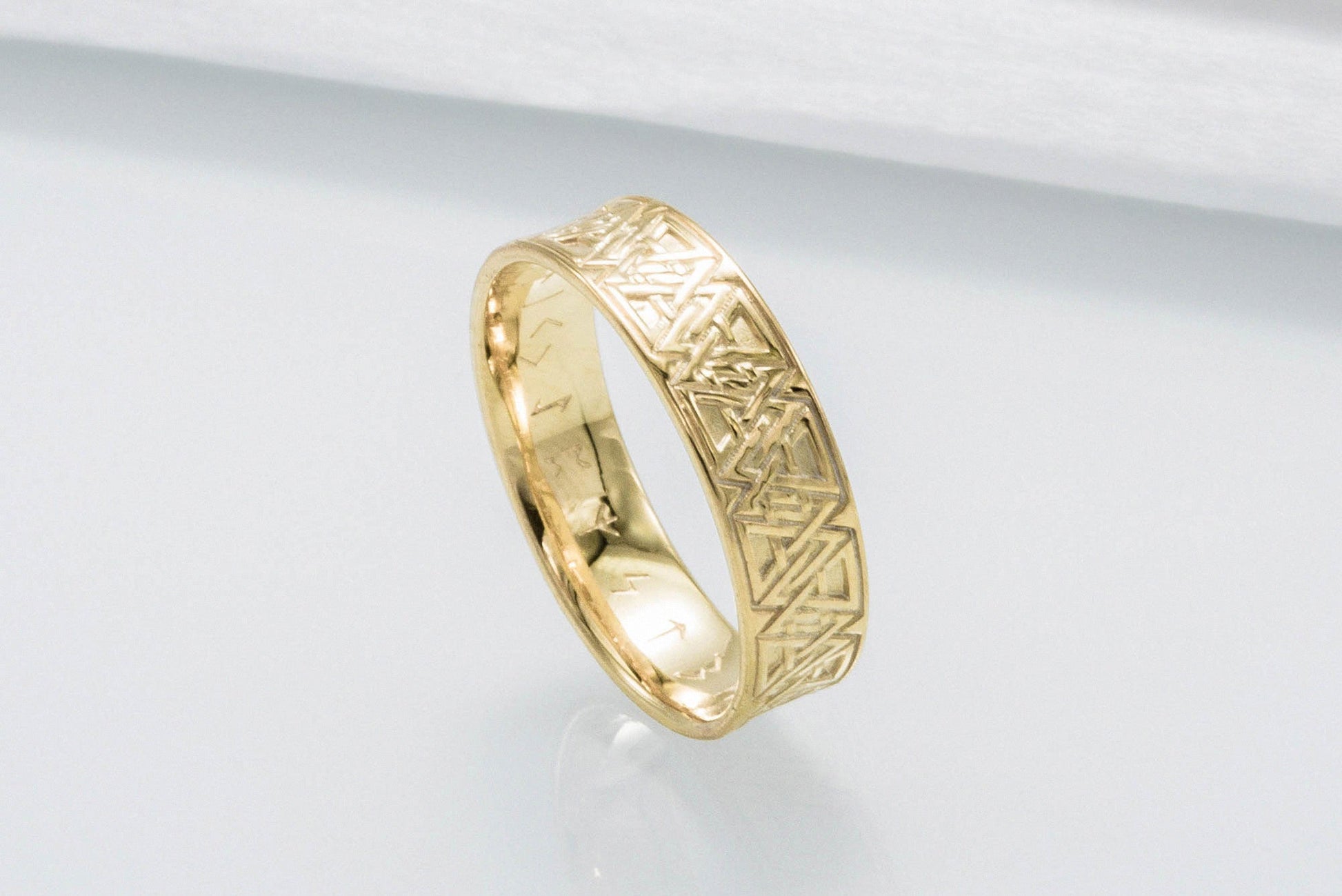 vkngjewelry Ring Handcrafted Valknut Symbol Inside Runes Gold Ring