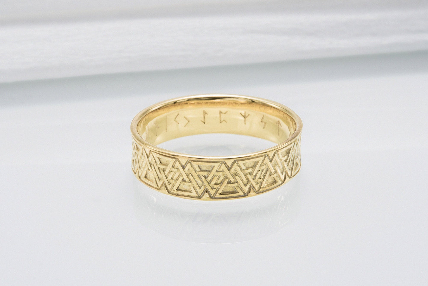 vkngjewelry Ring Handcrafted Valknut Symbol Inside Runes Gold Ring