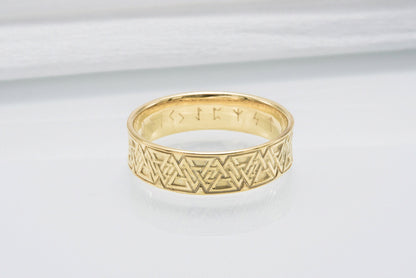 vkngjewelry Ring Handcrafted Valknut Symbol Inside Runes Gold Ring