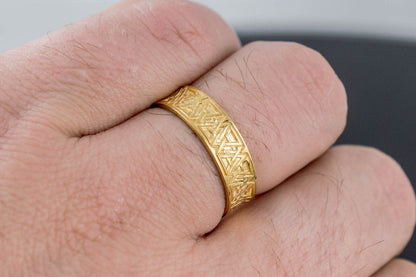 vkngjewelry Ring Handcrafted Valknut Symbol Inside Runes Gold Ring