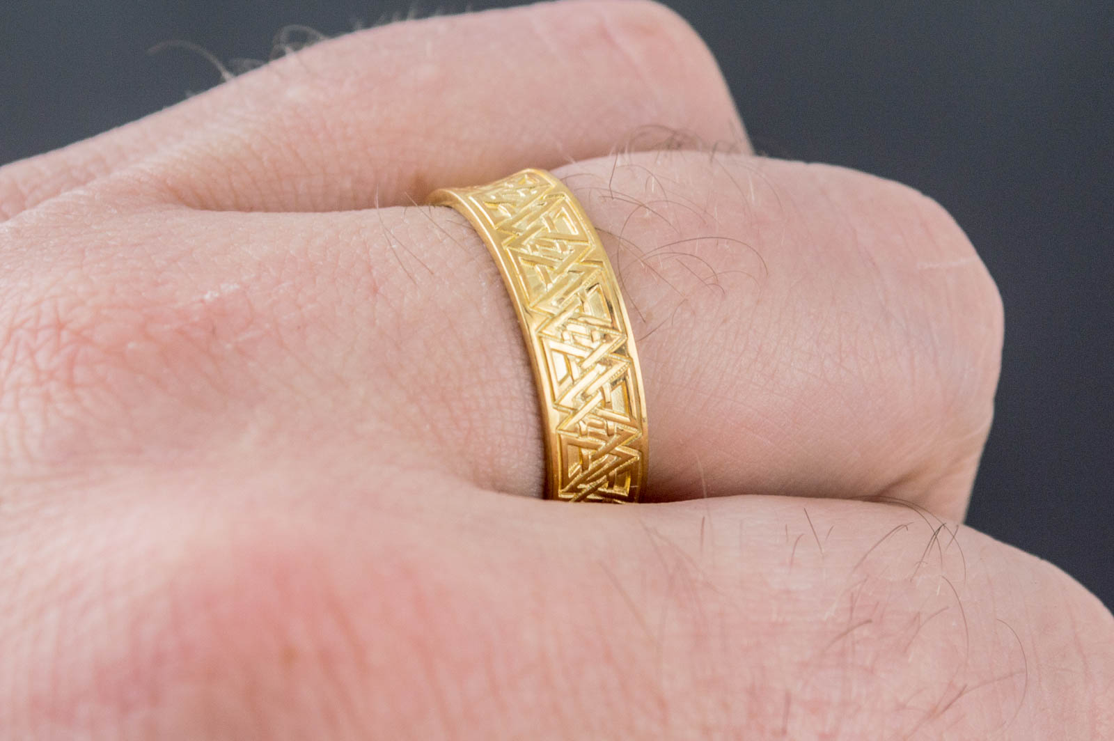 vkngjewelry Ring Handcrafted Valknut Symbol Inside Runes Gold Ring