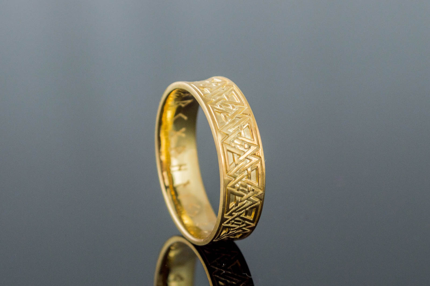 vkngjewelry Ring Handcrafted Valknut Symbol Inside Runes Gold Ring