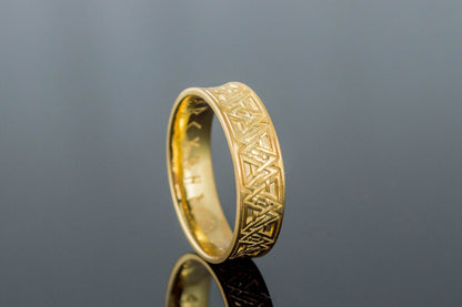 vkngjewelry Ring Handcrafted Valknut Symbol Inside Runes Gold Ring