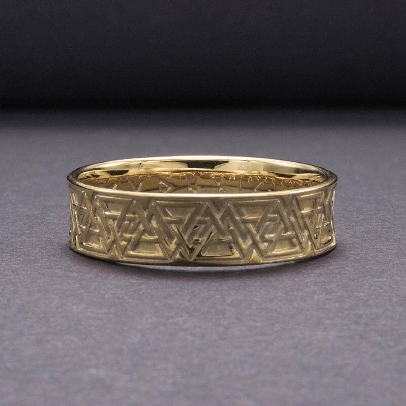 vkngjewelry Bagues Valknut Symbol Inside Runes Gold Ring