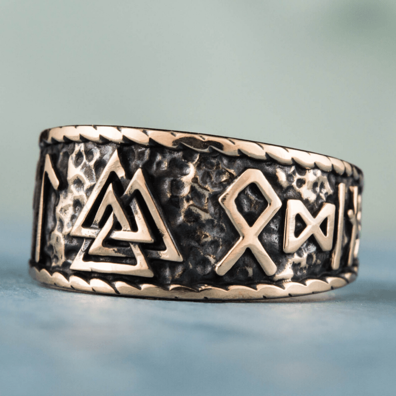 Valknut Symbol HAIL ODIN Runes Bronze Ring | Handcrafted | VKNG Jewelry ...