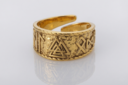 vkngjewelry Ring Handcrafted Valknut Symbol Hail Oding Runes Gold Ring