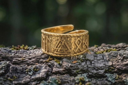 vkngjewelry Ring Handcrafted Valknut Symbol Hail Oding Runes Gold Ring