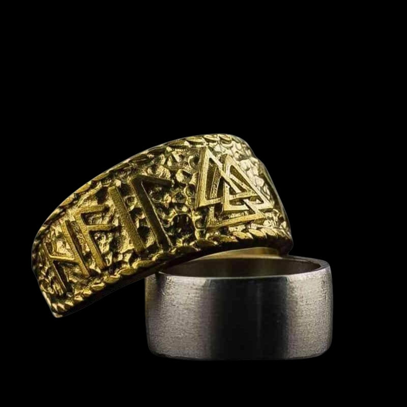 vkngjewelry Bagues Handcrafted Valknut Symbol Hail Oding Runes Gold Ring