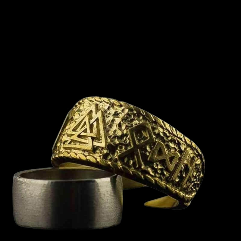 vkngjewelry Bagues Handcrafted Valknut Symbol Hail Oding Runes Gold Ring