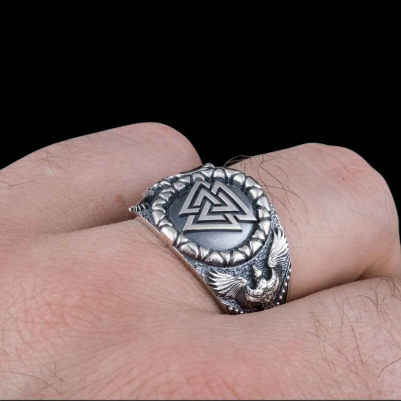 vkngjewelry Bagues Handcrafted Valknut Symbol Raven Style Sterling Silver Ring