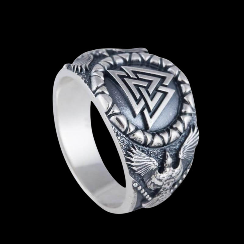 vkngjewelry Bagues Handcrafted Valknut Symbol Raven Style Sterling Silver Ring