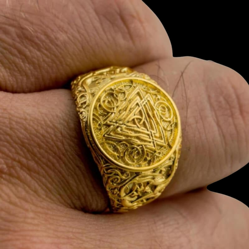 vkngjewelry Bagues Valknut Urnes Style Gold Ring