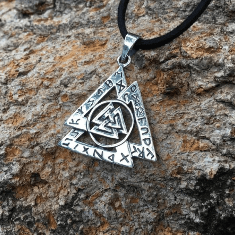 vkngjewelry Pendant VALKNUT WITH NORSE RUNES 925 STERLING SILVER PENDANT