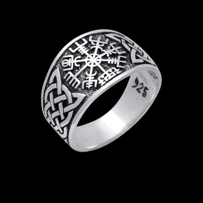 vkngjewelry Bagues Vegvisir Norse Compass Knotwork Sterling Silver Ring
