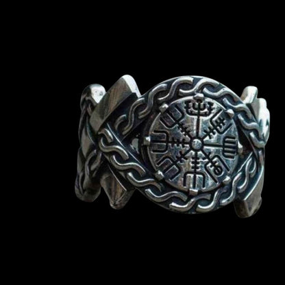 vkngjewelry Bagues Handcrafted Vegvisir Norse Ornament Sterling Silver Ring