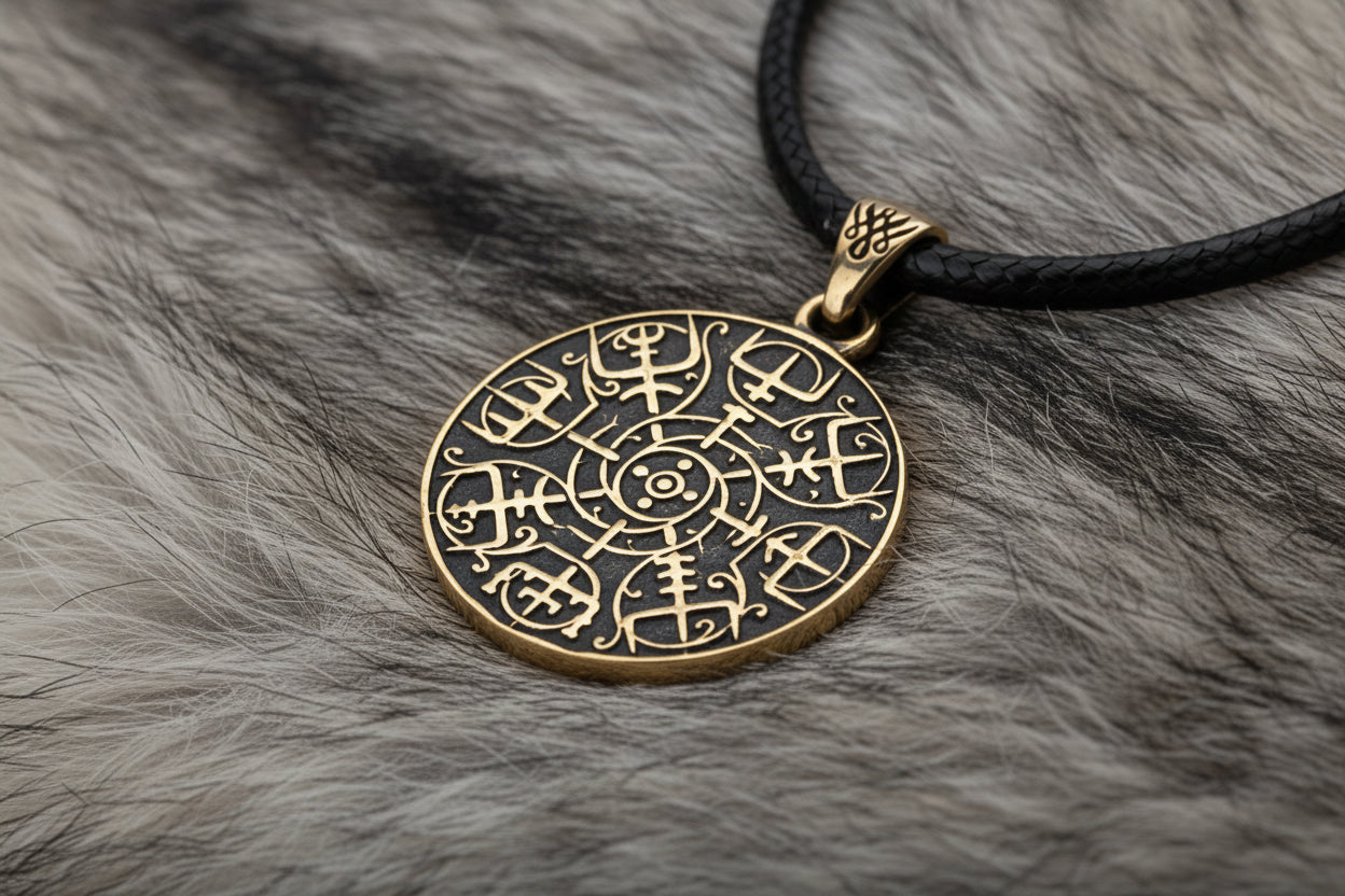 vkngjewelry Pendant Brass Vegvisir Pendant Handcrafted Nordic Compass Necklace