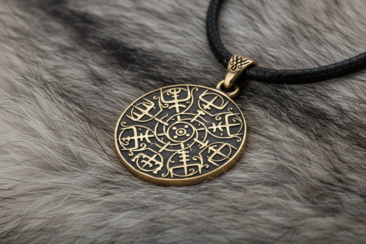 vkngjewelry Pendant Brass Vegvisir Pendant Handcrafted Nordic Compass Necklace
