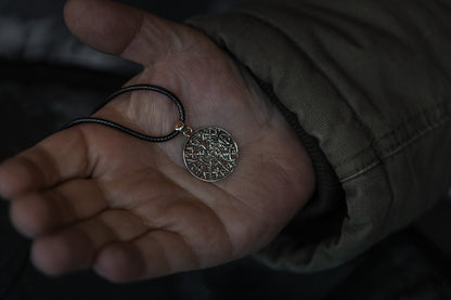 vkngjewelry Pendant Brass Vegvisir Pendant Handcrafted Nordic Compass Necklace