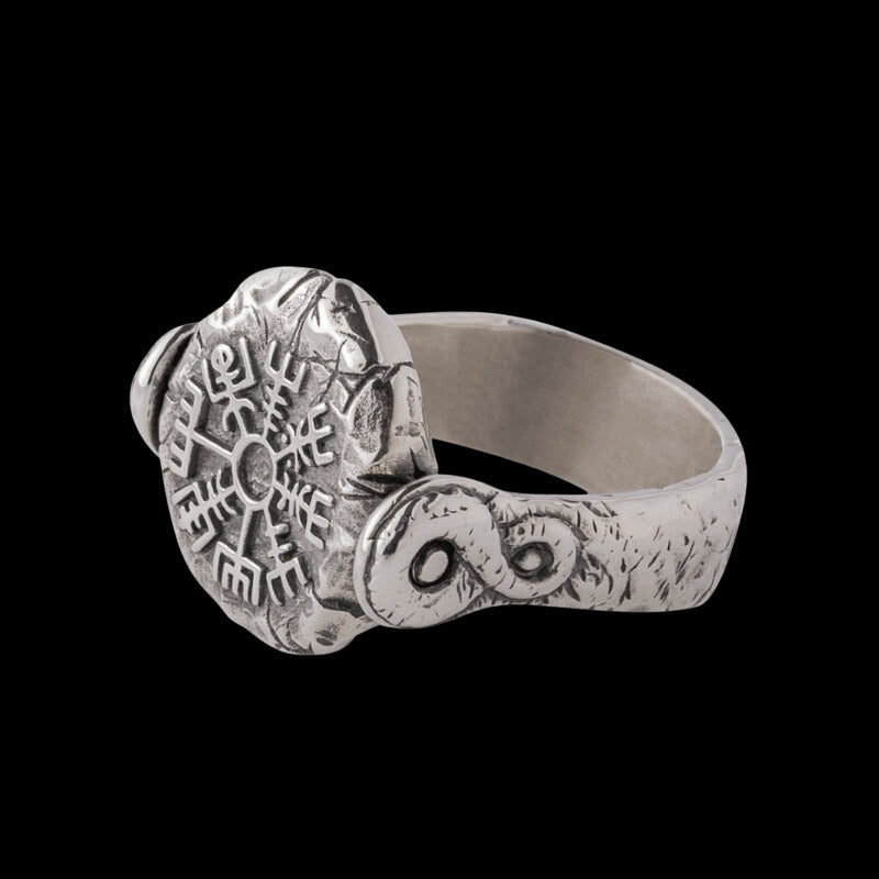 vkngjewelry Bagues Handcrafted Double Side silver ring Aegishjalmur Vegvisir
