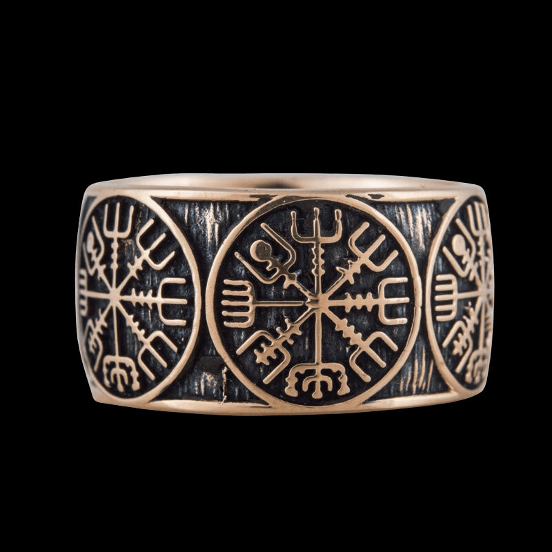 vkngjewelry Bagues Handcrafted Vegvisir Runic Compass Bronze Ring