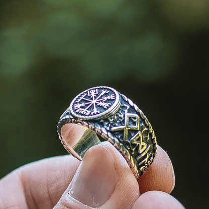 vkngjewelry Bagues Vegvisir Symbol Hail Odin Runes Sterling Silver Ring