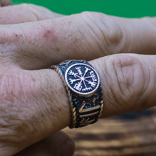 vkngjewelry Bagues Vegvisir Symbol Hail Odin Runes Sterling Silver Ring