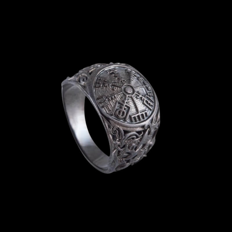 vkngjewelry Bagues Vegvisir Symbol Mammen Style Ruthenium Ring