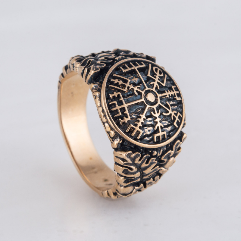 vkngjewelry Bagues Vegvisir Symbol Oak Leaves and Acorns Bronze Ring