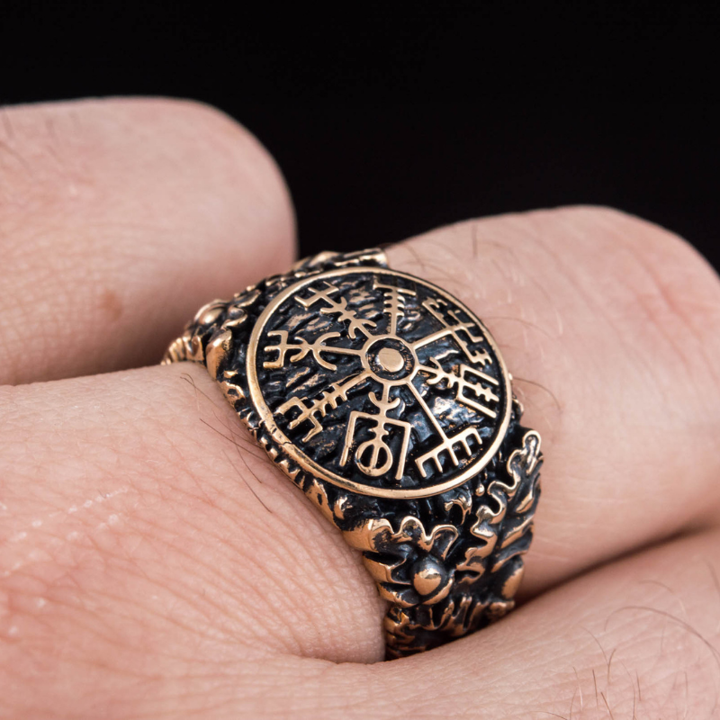 vkngjewelry Bagues Vegvisir Symbol Oak Leaves and Acorns Bronze Ring