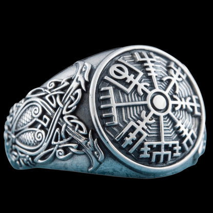 vkngjewelry Bagues Vegvisir Symbol Scandinavian Style Ornament Sterling Silver Ring