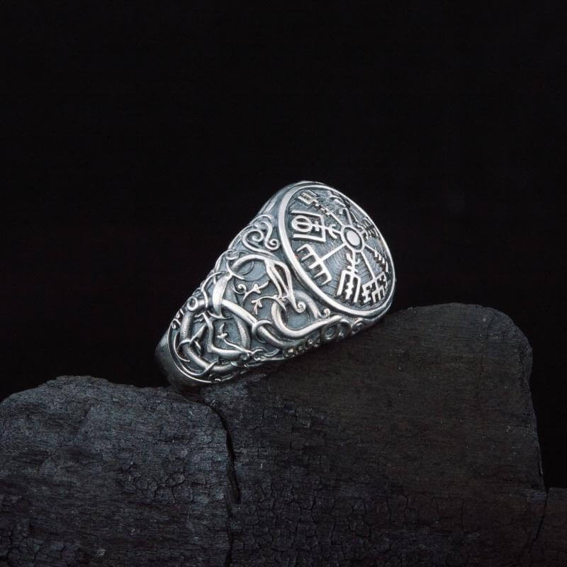 vkngjewelry Bagues Vegvisir Urnes Style Sterling Silver Ring